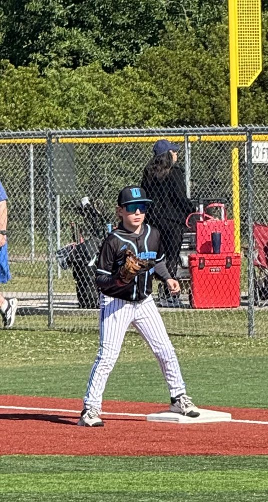 Laura's son on base at his Unleashed 11U AAA baseball game